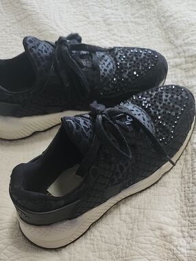 ASH Women's Black Embellished Lace-Up Sneakers With Unique Design On The Sides.